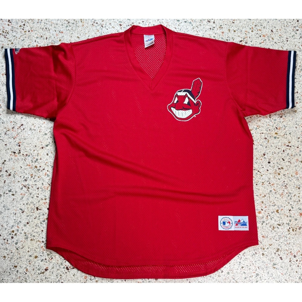 Majestic MLB Vtg Cleveland Indians Old Logo Chief Wahoo Baseball Jersey Size XXL